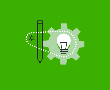 Illustration of a pencil, gear, and light bulb connected, symbolizing innovative ITSM solutions for streamlined service desk operations. - SysAid