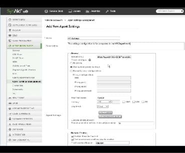 Screenshot showing SysAid ITAM interface for adding a new agent, featuring configuration fields like IP address and authentication. - SysAid